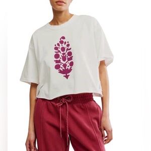 FP Movement Buti Logo White/Deep Mulberry Tee Medium NWT